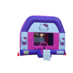 A hello kitty bouncy castle with a slide.