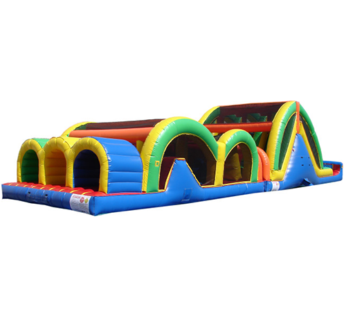 A large inflatable obstacle course with obstacles.